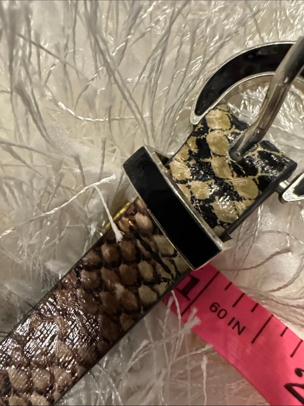 Two Women's Animal Print Slim Belts - Fuzzy Snake & Zebra Patterns